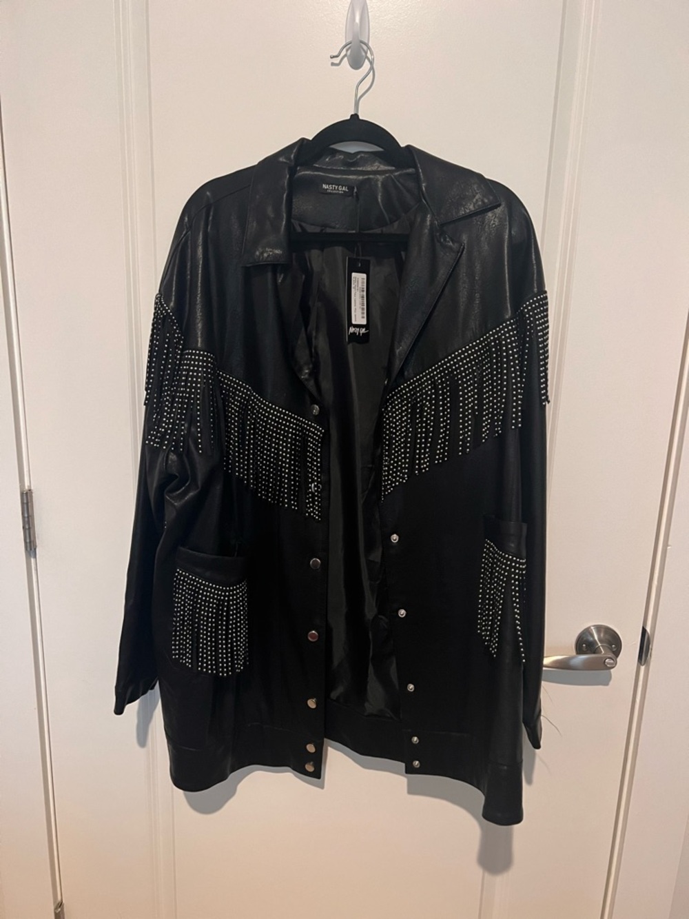 Nasty Gal Black Stud Fringe Faux Leather Jacket